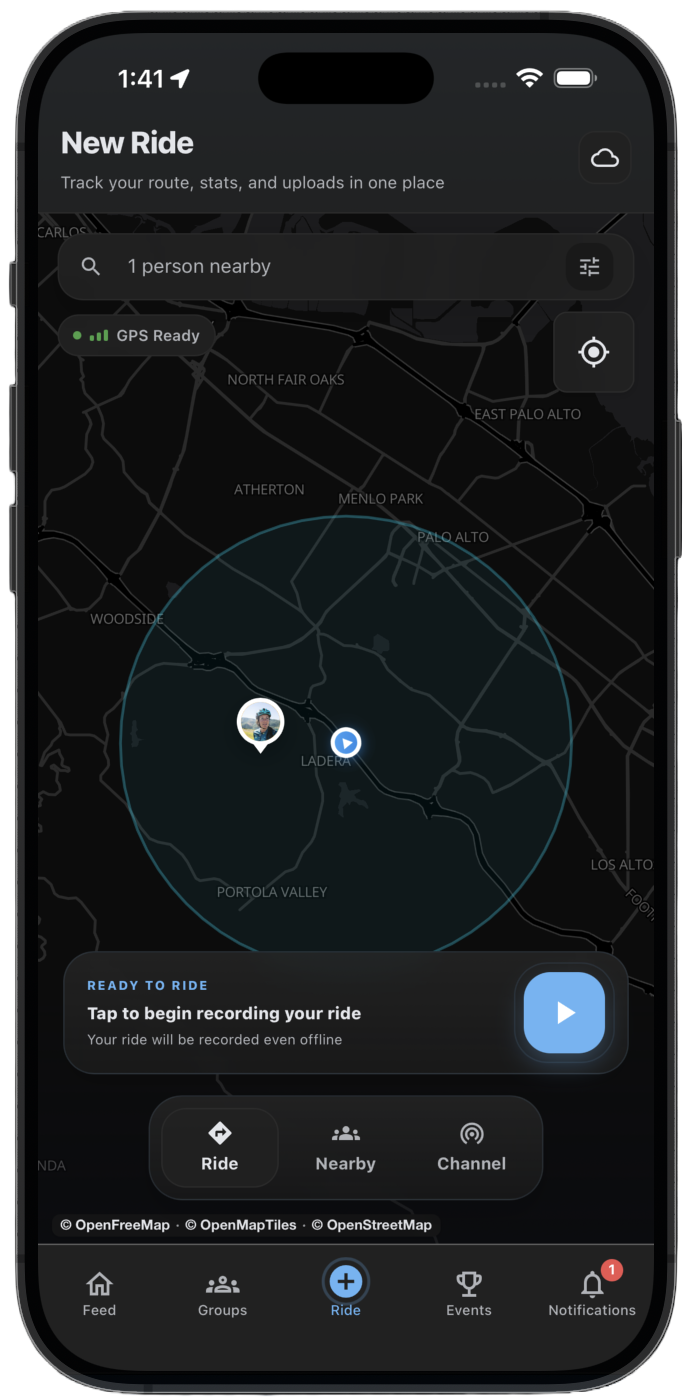 Ride Recording: live GPS, works offline