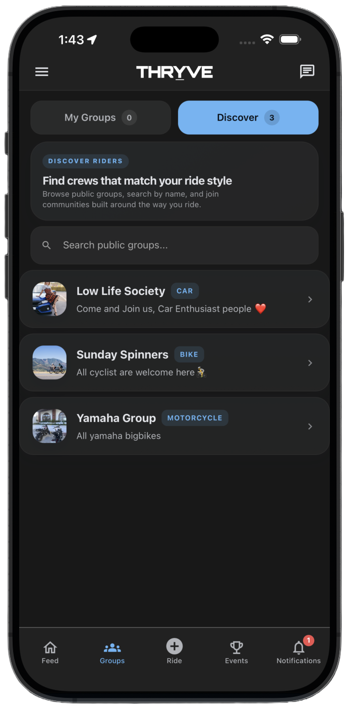 Groups: find a crew that matches your ride