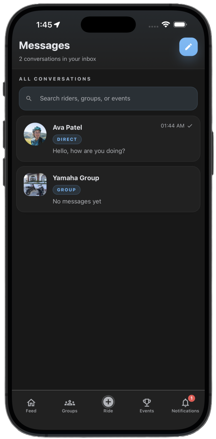 Direct Messages: chat with members and groups