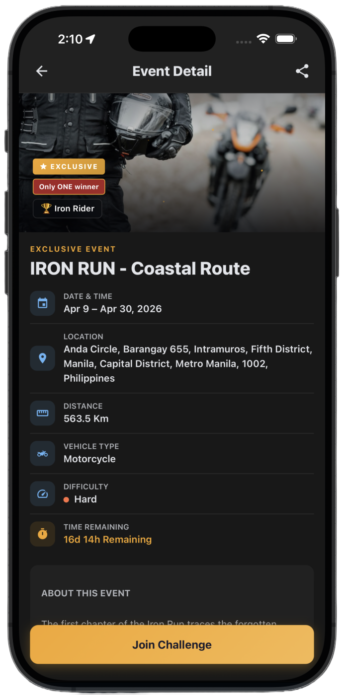 Events: join official routes and earn titles