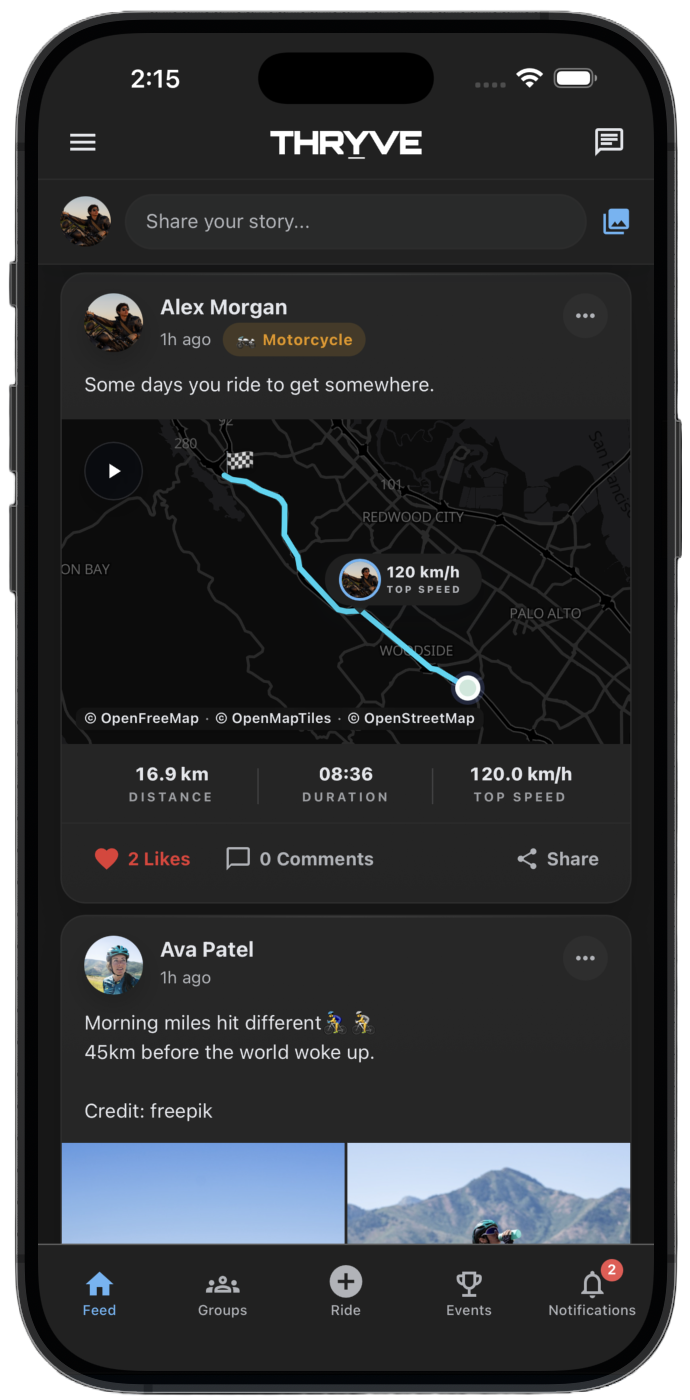 Activity Feed: rides from people you follow